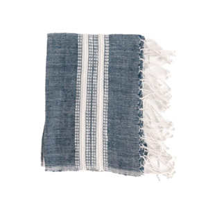 Handwoven hand towel navy with natural stripe