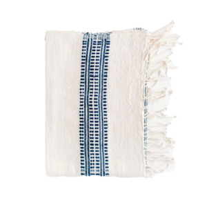 Handwoven hand towel natural with navy stripe