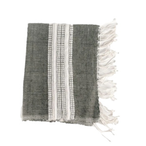 Handwoven hand towel sage with natural stripe