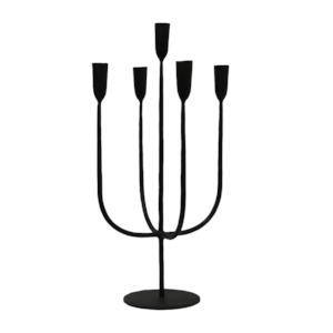 Cast iron 5-prong candle stand black