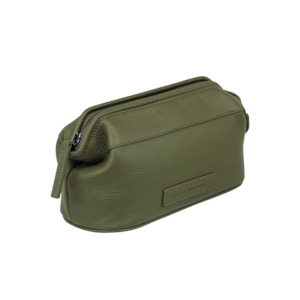 Status Anxiety leather toiletry bag khaki medium