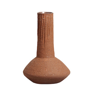 Textured long neck bottle vase 32cm  terracotta