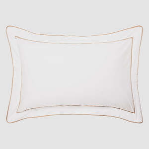 Grosgrain Egyptian cotton pillowcase set white and caramel