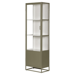 Metal single door glass cabinet 200cm olive