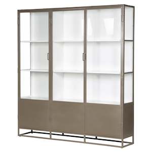 Metal triple door glass cabinet 200cm biscuit