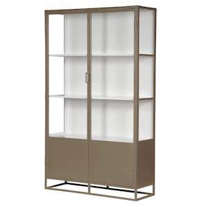 Metal double door glass cabinet 200cm biscuit