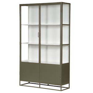 Metal double door glass cabinet 200cm olive