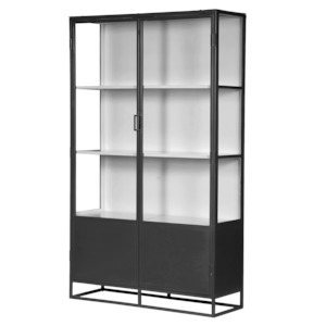 Metal double door glass cabinet 200cm black