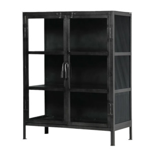 Iron double door glass short cabinet black