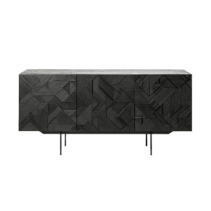 Teak geo carved 3-door sideboard 168cm black