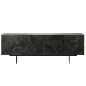 Teak geo carved 4-door sideboard 224cm black