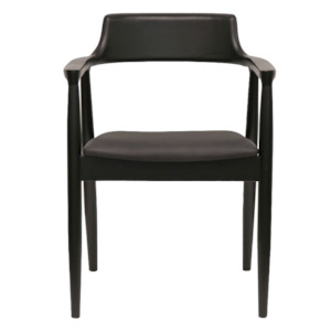 Gift: Black ash wood dining chair with arms & leather seat black