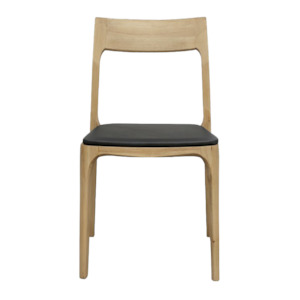 Ash wood dining chair with leather seat black