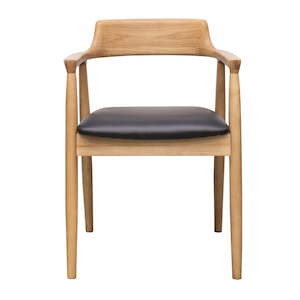 Ash wood dining chair with arms & leather seat black