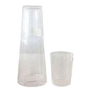 Water carafe set with two glasses clear