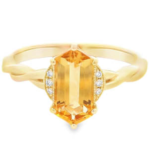 9ct Gold Citrine & Diamond Ring