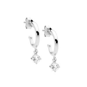 Ellani Silver 13mm Hoop Earrings with CZ Drops