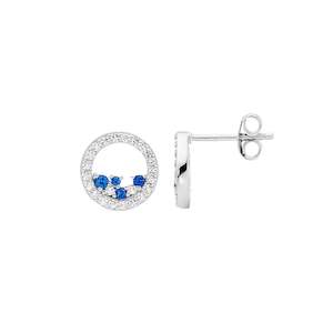 Jewellery: Ellani Open Circle Stud Earrings with Clear & Blue CZ