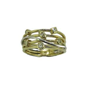 Two Tone Gold Diamond Crossover Ring