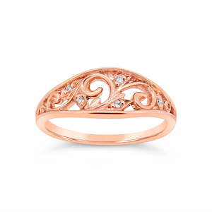 9ct Rose Gold Diamond Filigree Dress Ring