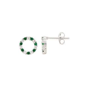 Ellani Silver Green & Clear CZ Circle Stud Earrings