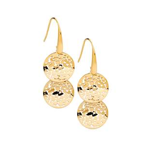 Jewellery: Ellani Gold Steel Double Disk Drop Earrings