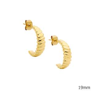 Ellani Gold Steel Ribbed Hoop Earrings