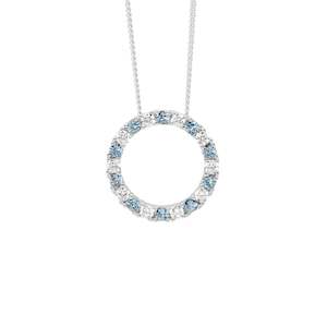 Ellani Silver Aqua CZ Circle Pendant