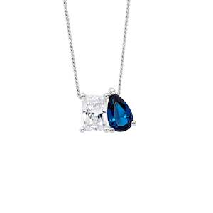 Ellani Blue & CZ Emerald & Pear cut Pendant