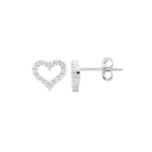 Ellani Silver CZ Heart Stud Earrings