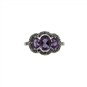 Esse Amethyst & Marcasite Triple Cluster Ring