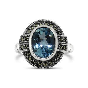 Esse Oval Blue Topaz & Marcasite Ring