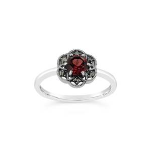 Esse Garnet and Marcasite Flower Cluster Ring