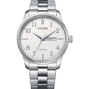 Gents Steel Eco-Drive White Dial Watch