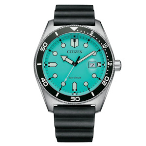 Jewellery: Mens Eco-Drive Aqua Blue Rubber Strap Watch