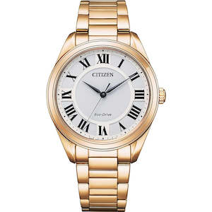 Citizen Eco-Drive Ladies Rose Gold Full Roman Dial Watch