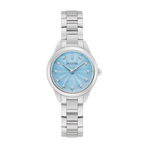 Jewellery: Ladies Bulova Steel Blue Dial Diamond Watch