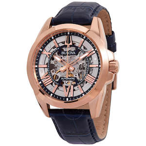 Jewellery: Bulova Gents Automatic Rose Gold & Navy Watch