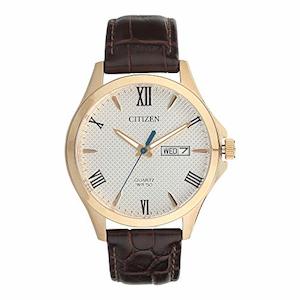 Citizen Quartz Gents Watch Rose Gold with Brown Leather Strap