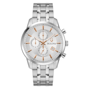 Bulova Gents Steel Chronograph with Rose Accents