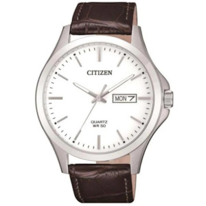 Jewellery: Citizen Gents Steel Watch with Brown Leather Strap