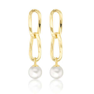 Gold Double Link Pearl Drop Earrings