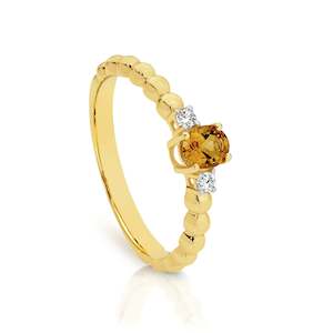 9ct Yellow Gold Citrine And Diamond Ring