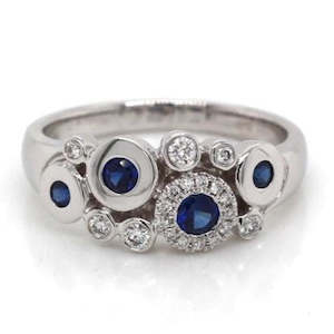 Jewellery: White Gold Diamond & Sapphire Bubble Ring