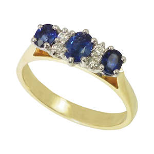 9ct Gold Diamond and Ceylon Sapphire Ring