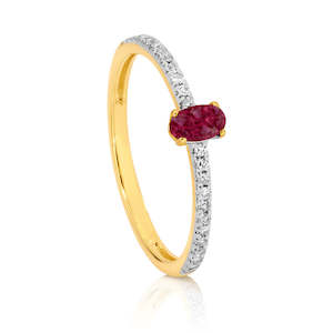 9ct Gold Oval Ruby and Diamond Ring