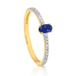 9ct Gold Oval Sapphire and Diamond Ring