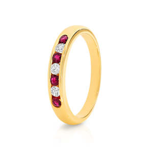 9ct Yellow Gold Diamond & Ruby Channel Set Ring