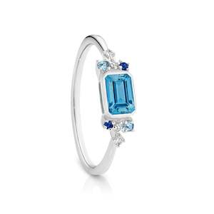 9ct White Gold Diamond and Blue Topaz Ring