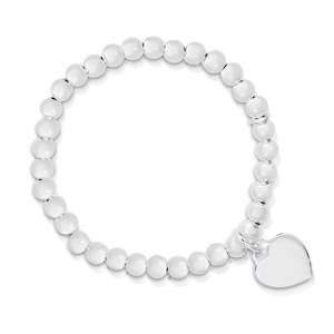 Jewellery: Sterling Silver Elastic Ball Bracelet With Heart